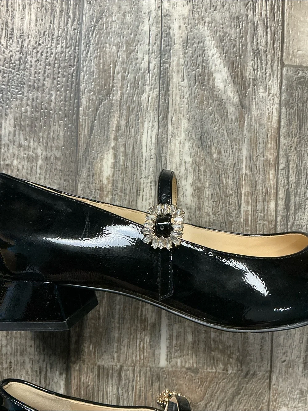 Jessica Simpson Black Patent Mary Jane Pumps with Jeweled Buckle Size 8.5